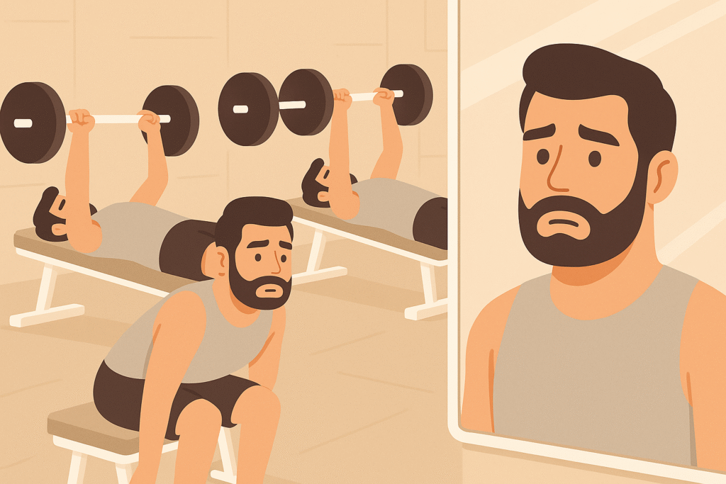 homem repetindo o mesmo treino (supino) em diferentes dias